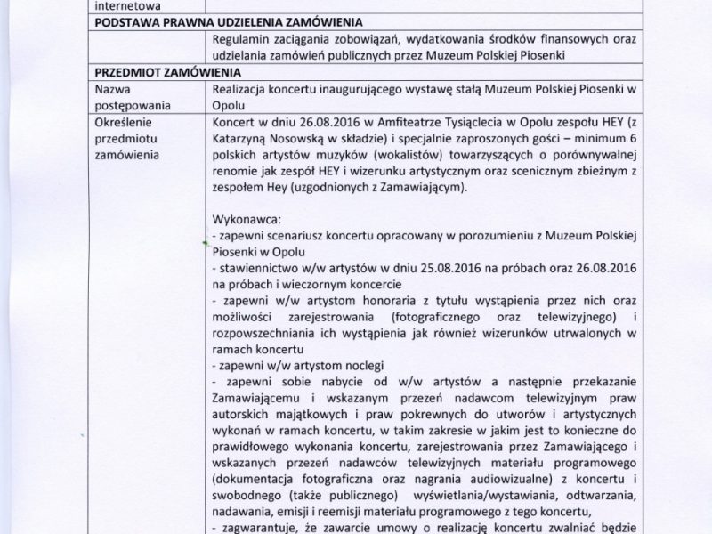ZAPYTANIE OFERTOWE na usługi z zakresu działalności kulturalnej