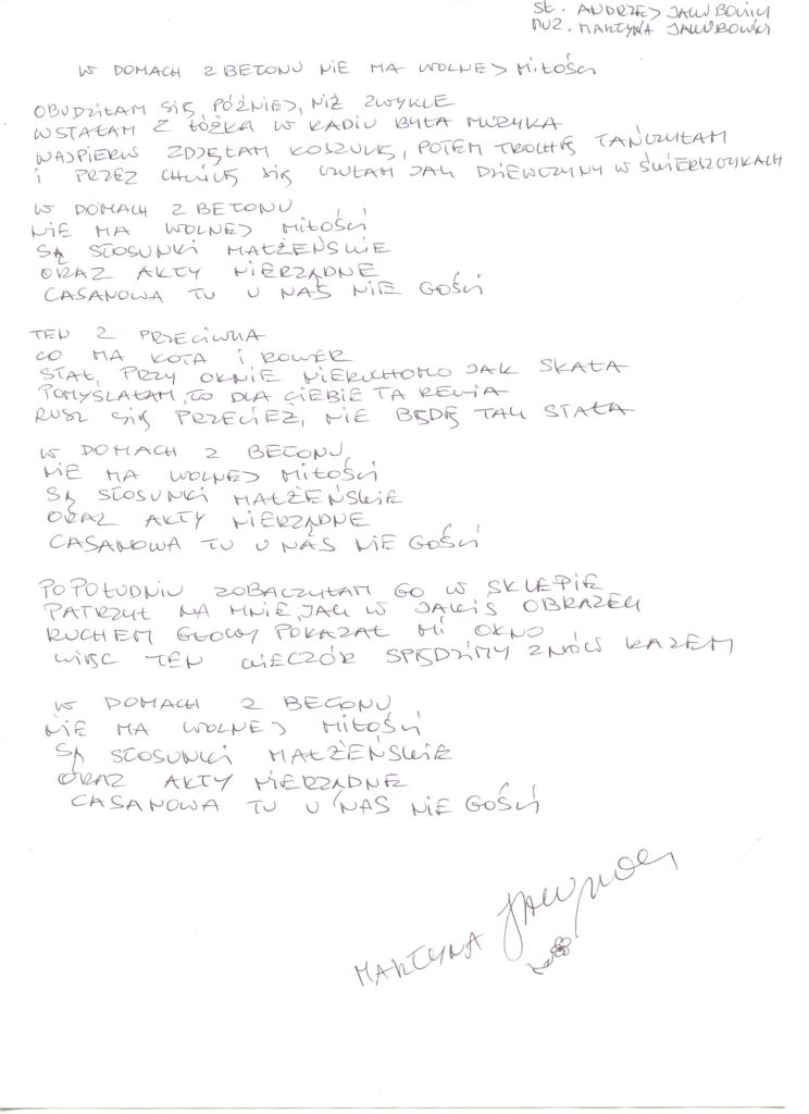 Andrzej Jakubowicz, Martyna Jakubowicz - W domach z betonu nie ma wolnej miłości, depozyt Artura Wolskiego