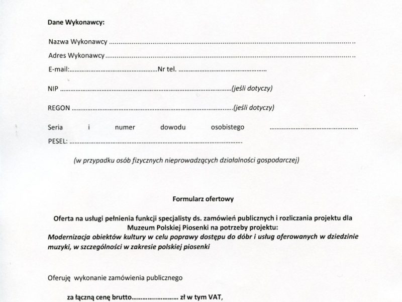 Zapytanie cenowe dla zamówienia publicznego o wartości nieprzekraczającej równowartości 30.000 euro