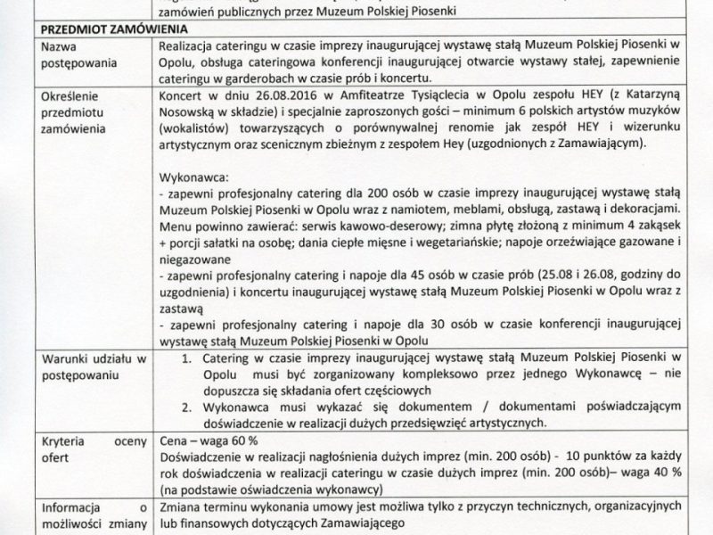 ZAPYTANIE OFERTOWE na świadczenie usług cateringowych